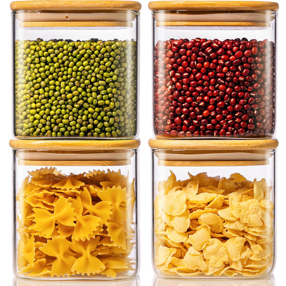 HomArtist 27oz square glass jar with bamboo lid, ideal for pantry organization.