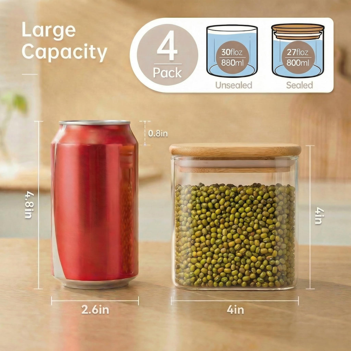 HomArtist 27oz jar set with bamboo lids, perfect for bulk grains and snacks.