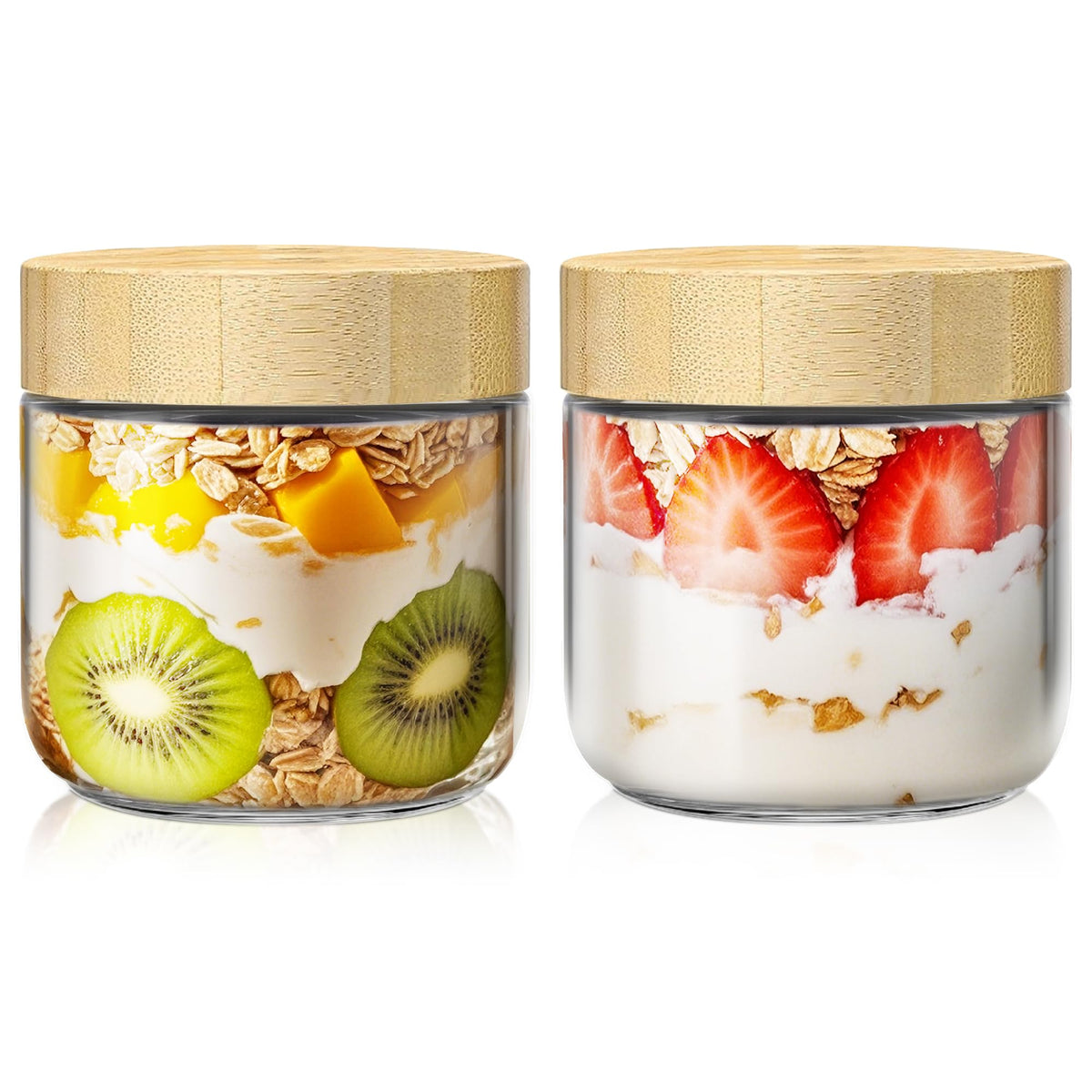 HomArtist 2-pack 10oz overnight oats jar with bamboo lid, ideal for portion control breakfasts.