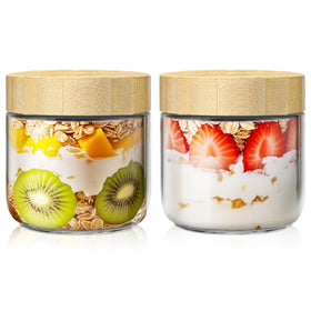 HomArtist 2-pack 10oz overnight oats jar with bamboo lid, ideal for portion control breakfasts.
