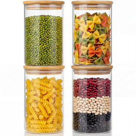 HomArtist 32oz glass jar with bamboo lid in a four-pack for pantry organization