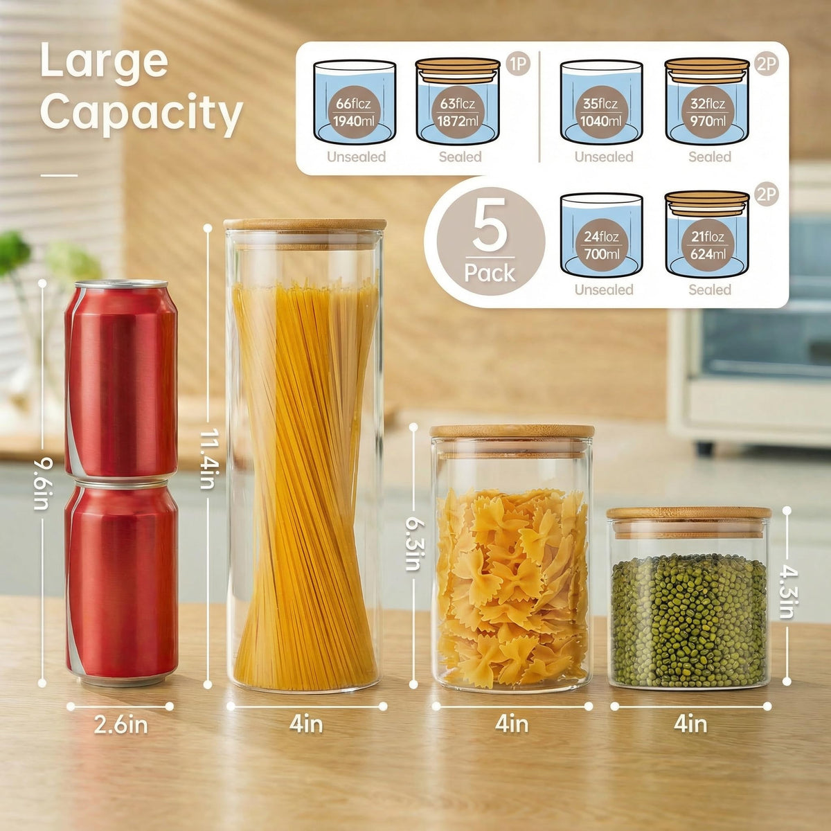 HomArtist 32oz glass jar suitable for cereal and dry ingredients in the pantry