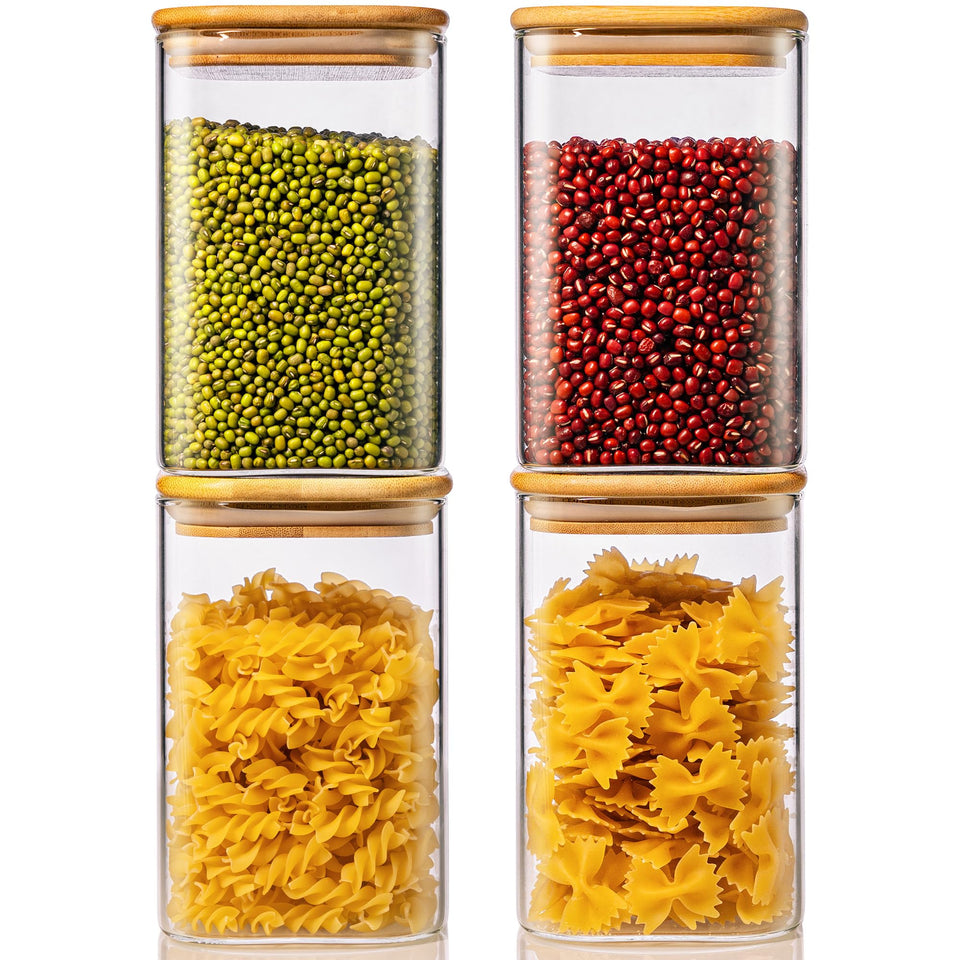 HomArtist 42oz square glass jar with bamboo lid for easy content visibility