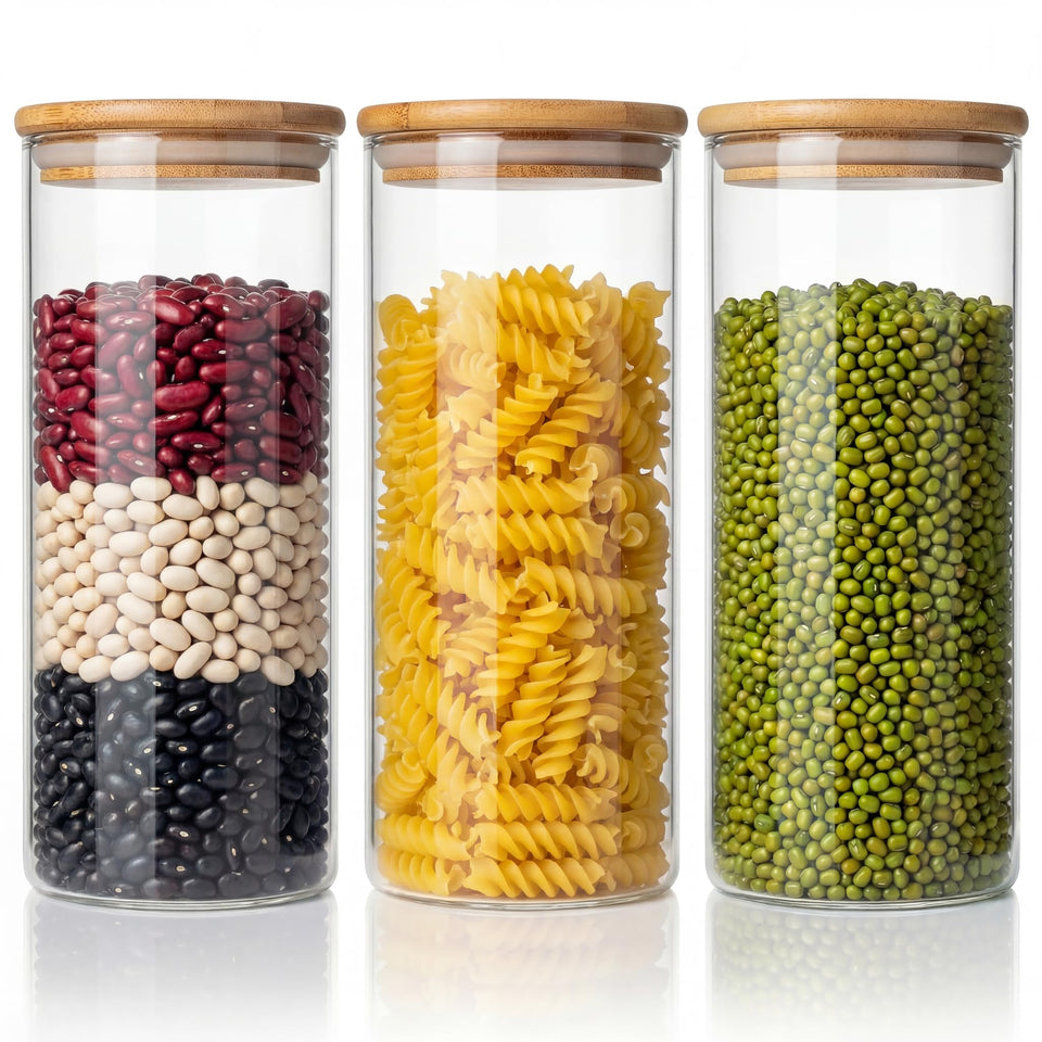 HomArtist 45oz glass jar with bamboo lid keeps contents visible and fresh.