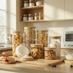 Close-up of the bamboo lid seal showing airtight protection for freshness.