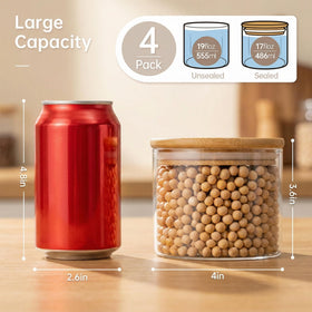 Bamboo lid with silicone seal on a glass jar keeps ingredients dry.