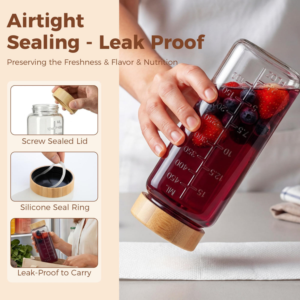 HomArtist dishwasher-safe glass jars demonstrate easy cleaning and durable, reusable design.