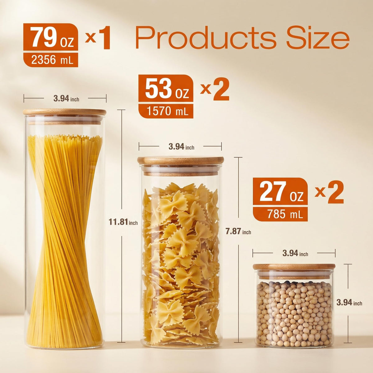 HomArtist 53oz jar with bamboo lid ideal for pasta and grains.