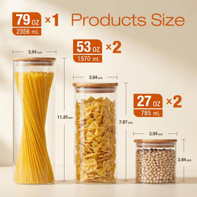 HomArtist 53oz jar with bamboo lid ideal for pasta and grains.