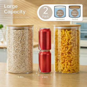 HomArtist glass jar with bamboo lid, wide-mouth ideal for rice storage.
