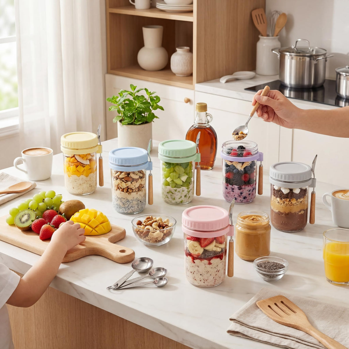 HomArtist measurement marks on jar aid portion control during meal prep.