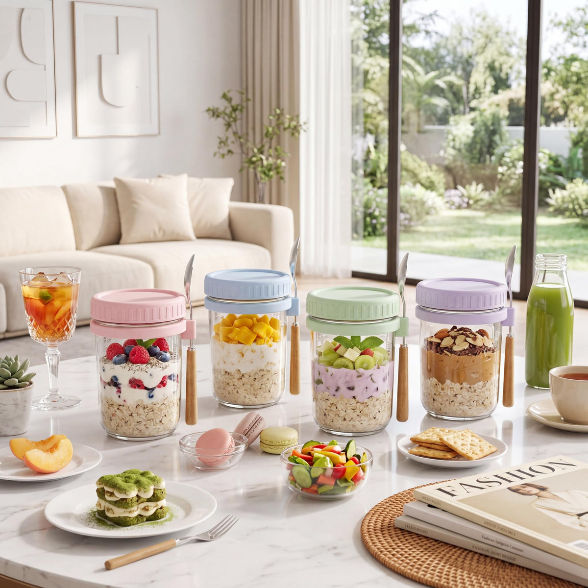 HomArtist versatile meal prep jars suitable for oats, yogurt, or salads.