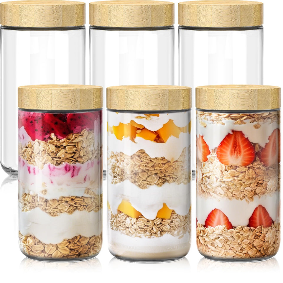 HomArtist overnight oats jar with bamboo lid for easy meal prep