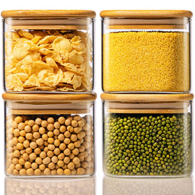 HomArtist square glass jar with bamboo lid for pantry storage and easy access.