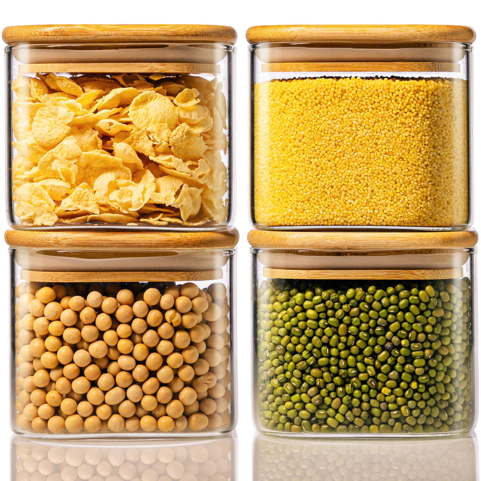HomArtist square glass jar with bamboo lid for pantry storage and easy access.