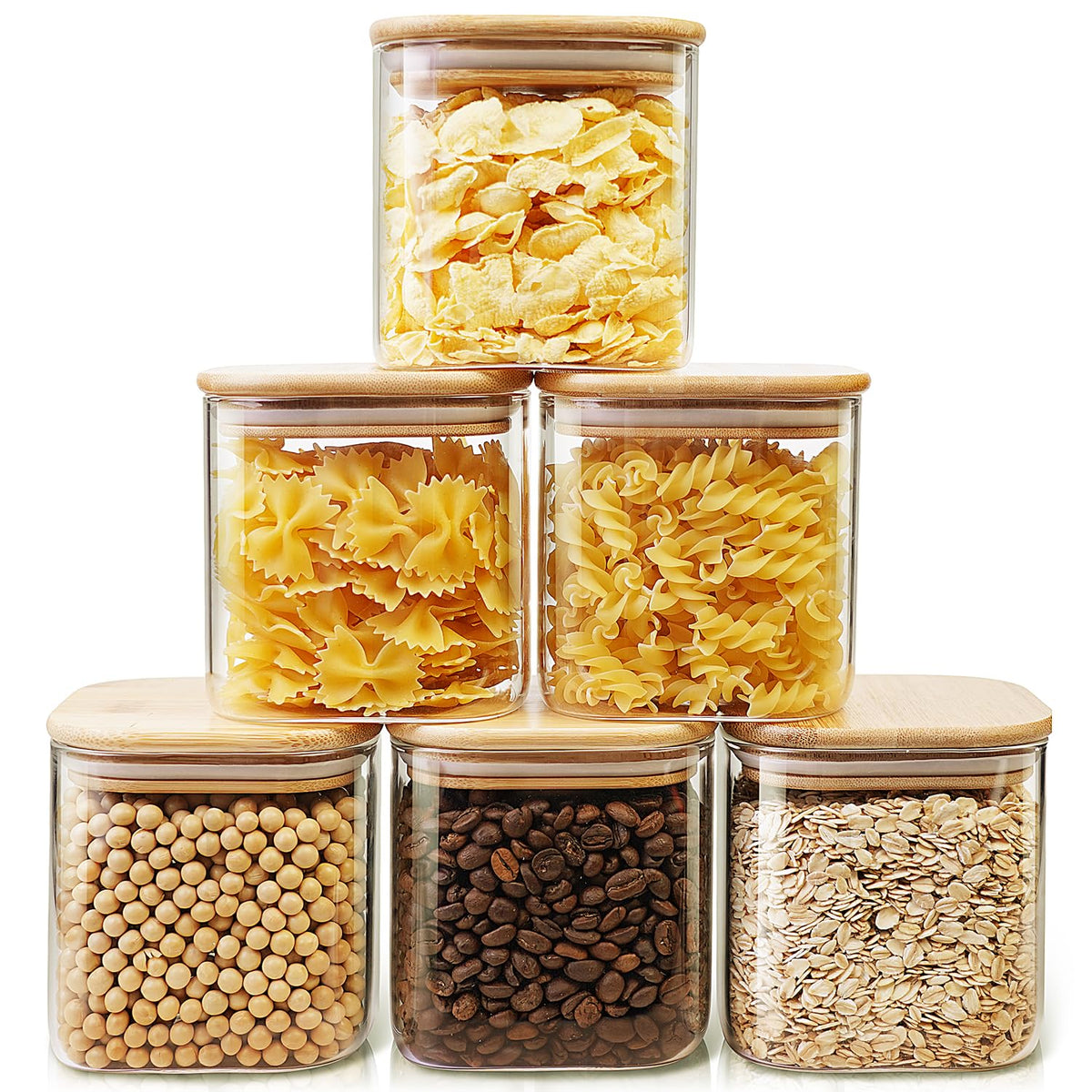 HomArtist square glass jar with bamboo lid front view shows 27 oz capacity