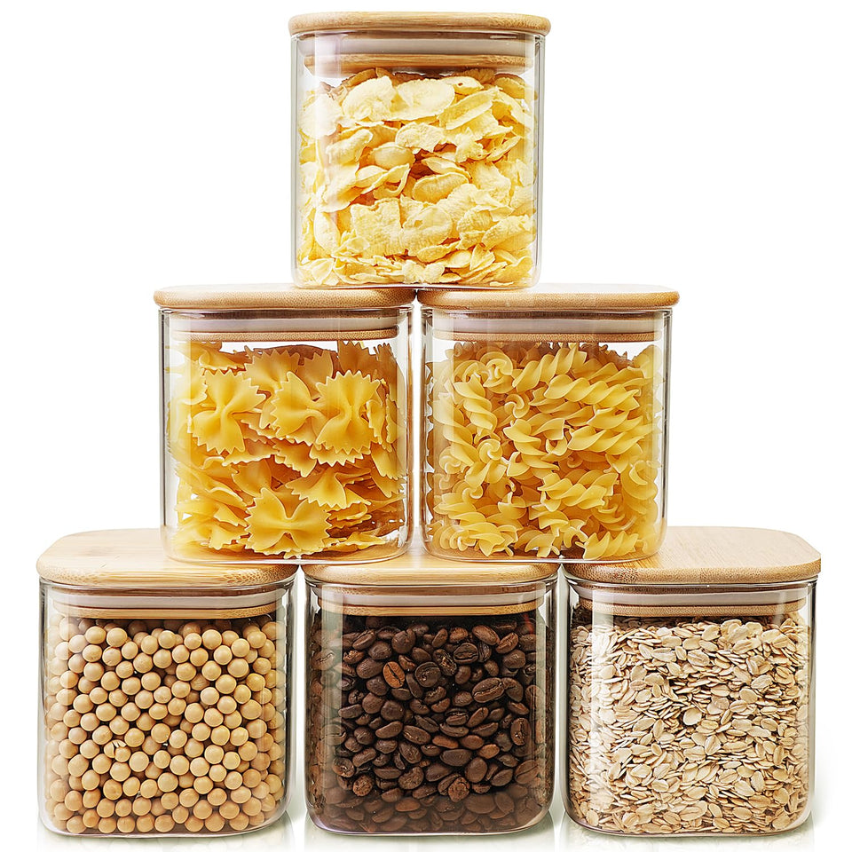 HomArtist square glass jar with bamboo lid front view shows 27 oz capacity