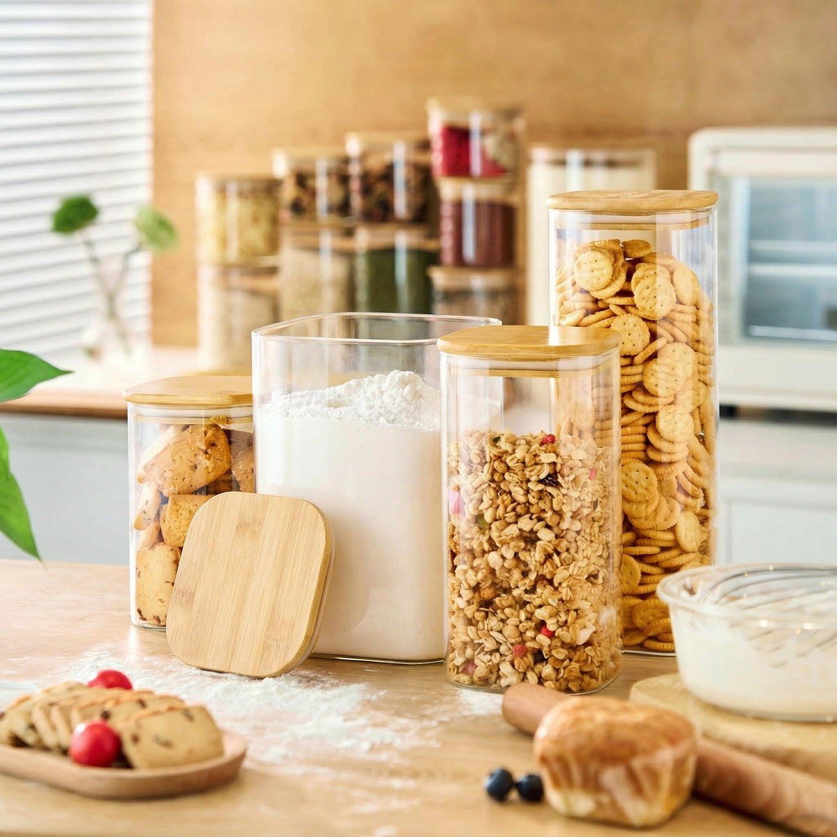 HomArtist two-pack glass jars for kitchen organization and easy access.