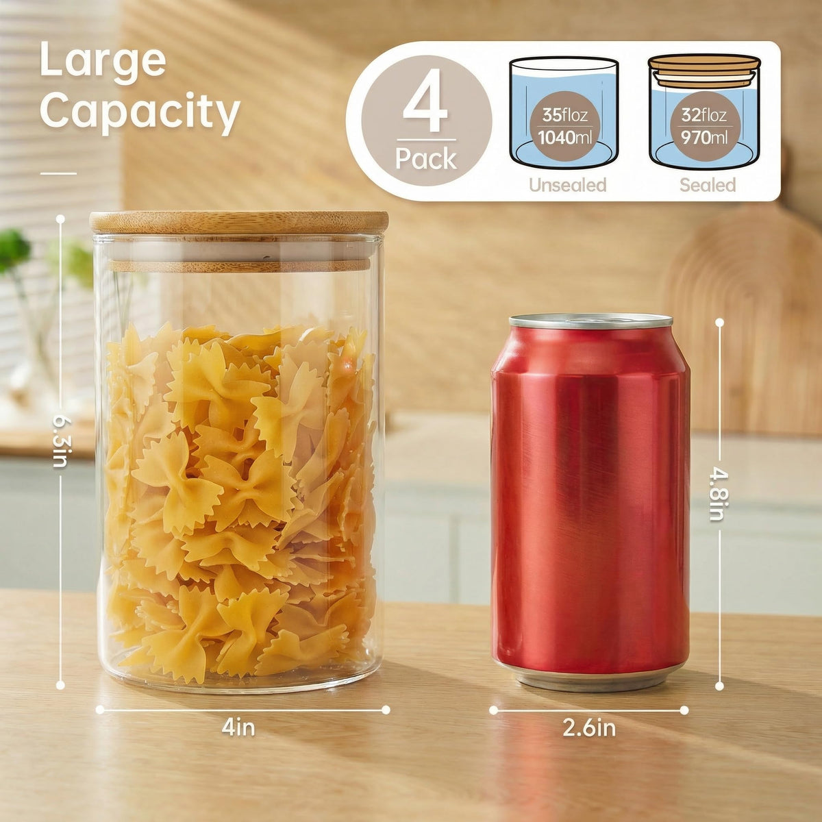 Wide-mouth jar allows easy refilling and quick access