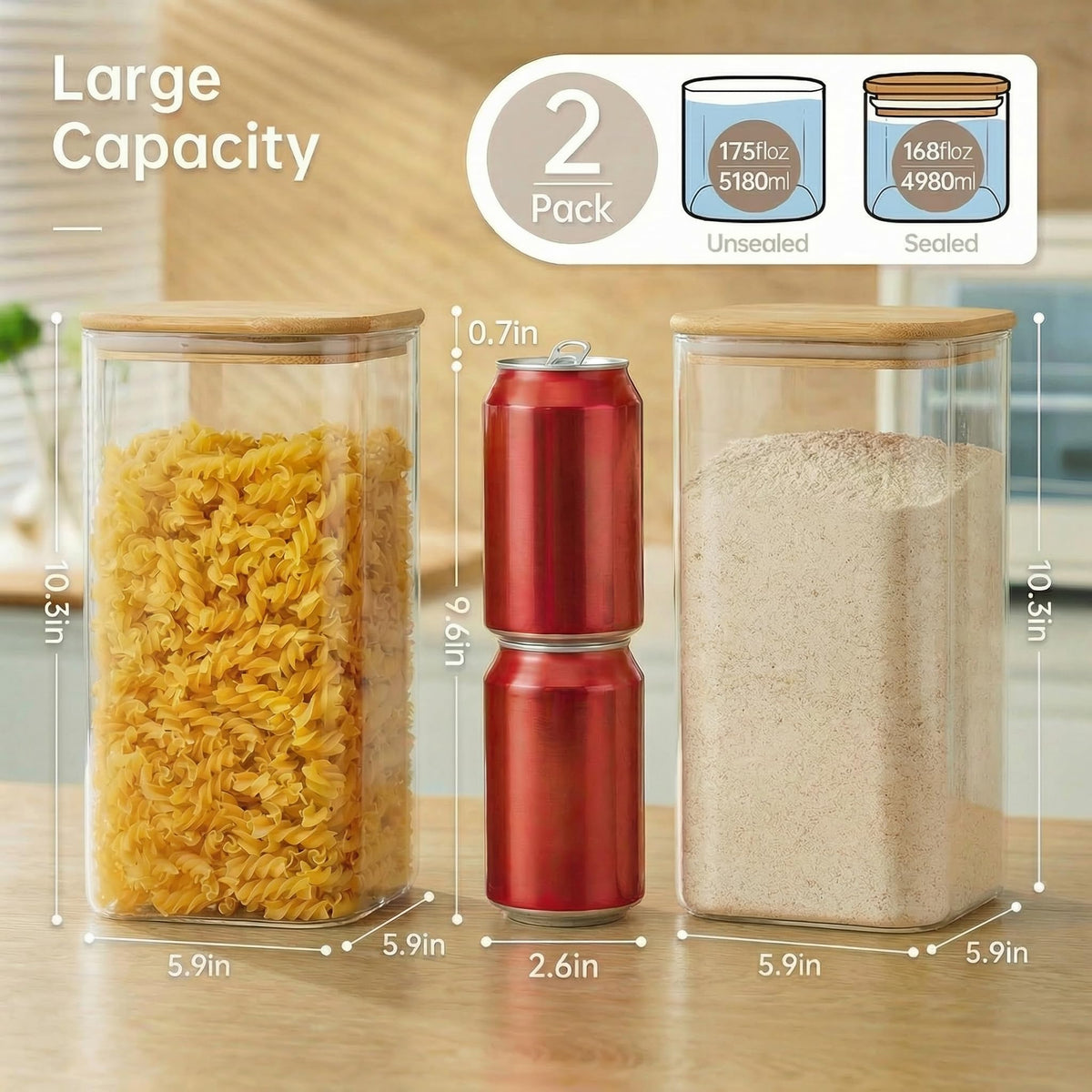 HomArtist wide-mouth glass jar for quick refilling flour or sugar.