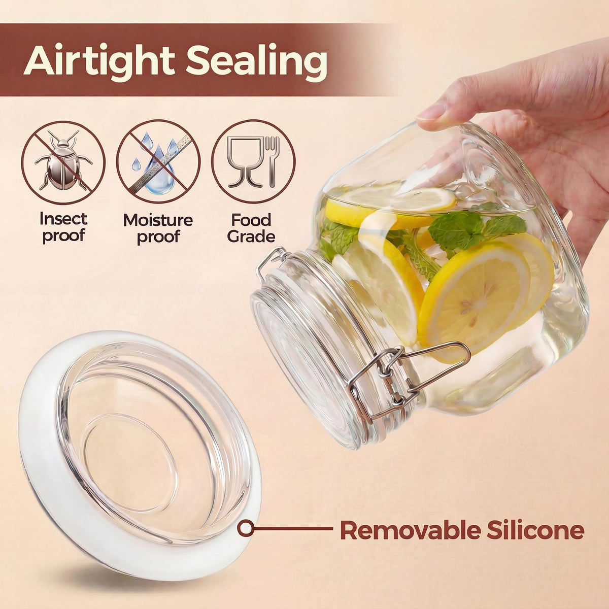 HomArtist clear glass jar makes contents visible for stock checks and refills.