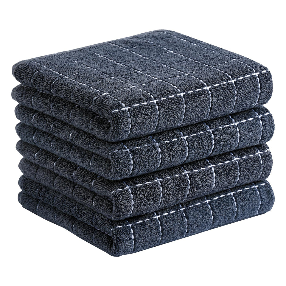 Homaxy 100% cotton terry kitchen towels in dark grey 4-pack, built for daily cleaning.