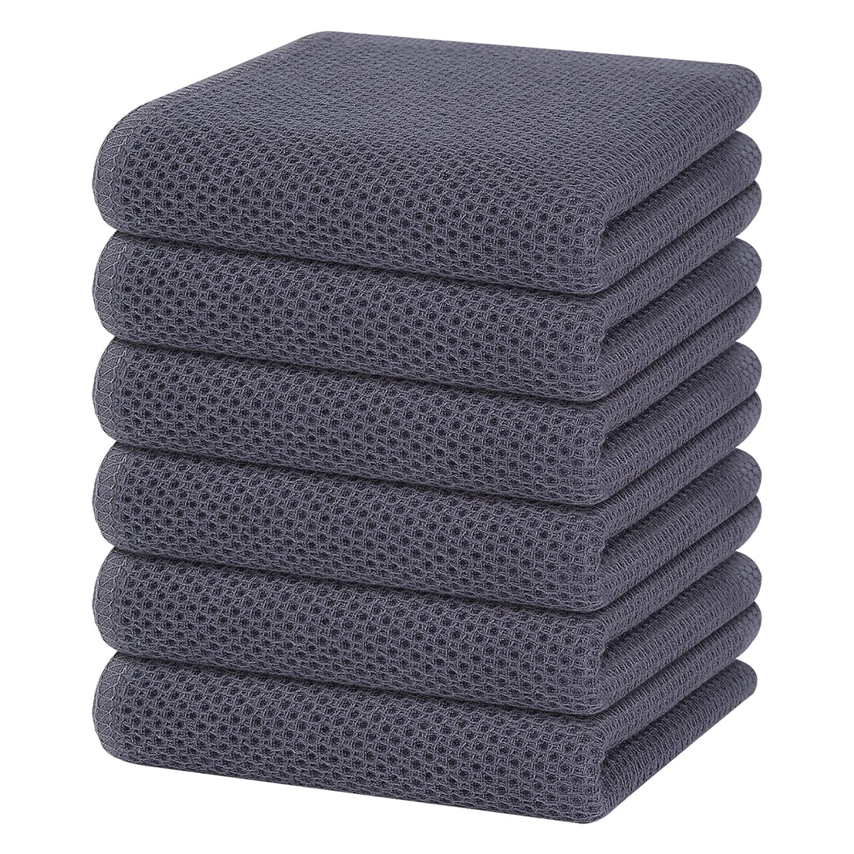 Homaxy 100% cotton waffle dish towels six-pack for soft, durable cleaning.