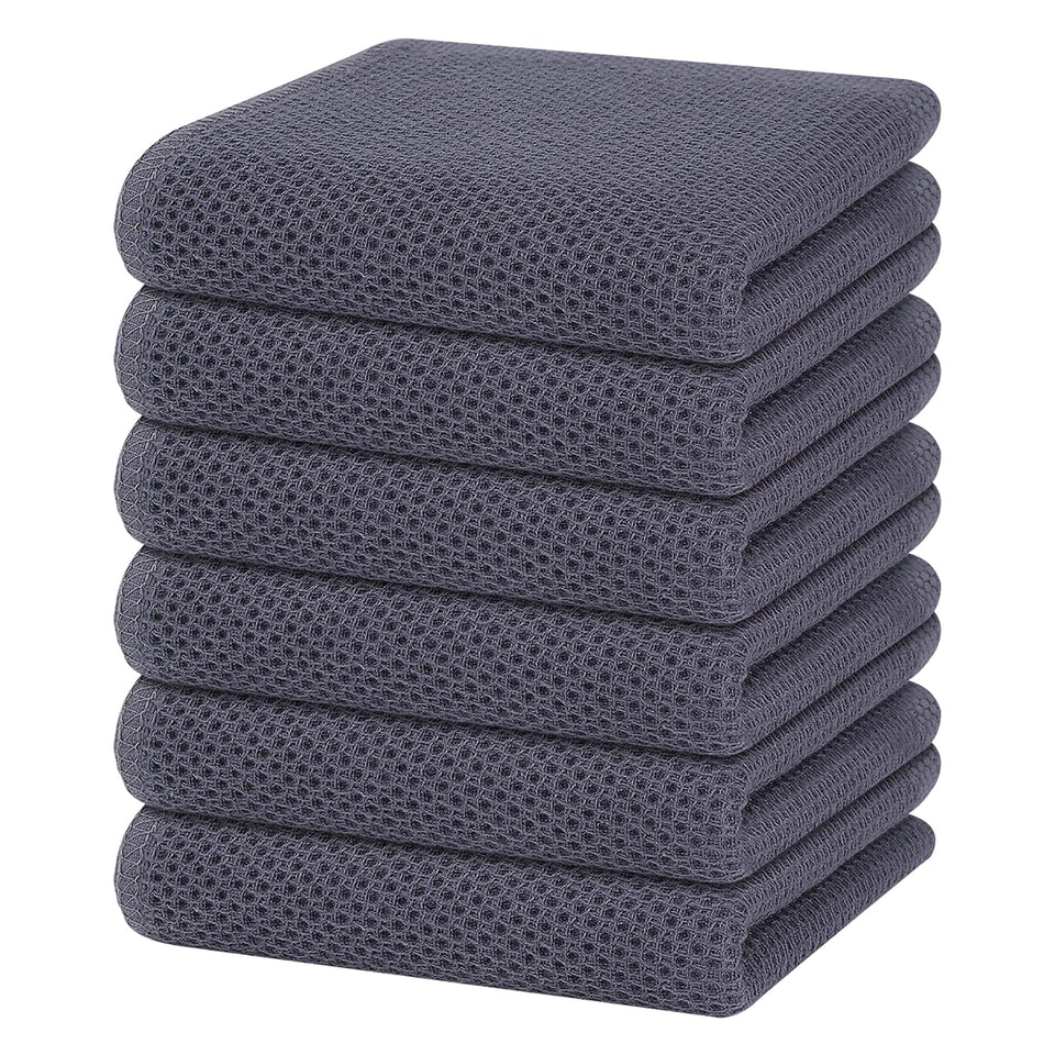 Homaxy 100% cotton waffle dish towels six-pack for soft, durable cleaning.