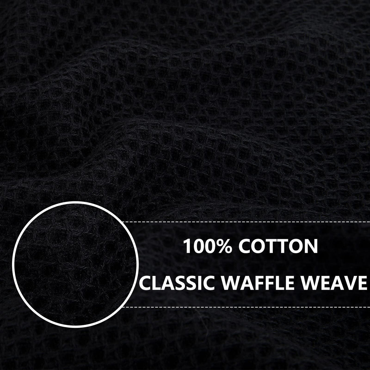 Homaxy 6-pack black dish towels highlighting durable cotton and quick-dry performance.