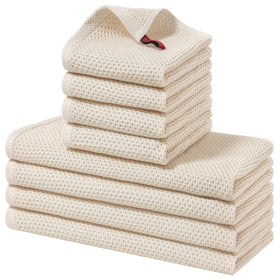 Homaxy 12x12 beige cotton kitchen towel with waffle weave for gentle drying.