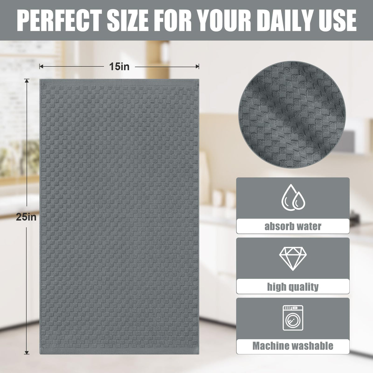 Homaxy dark grey towels complement a modern kitchen decor.