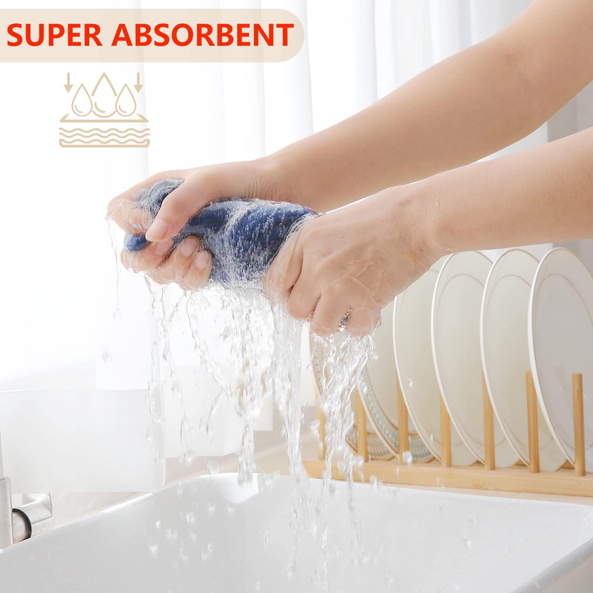 Homaxy 13 x 28 inch towels in action drying pots and pans.