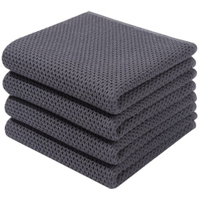 Homaxy 4-pack waffle weave dish towels in dark grey, ultra-soft and absorbent.