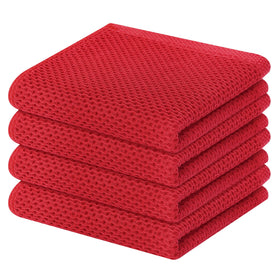 Homaxy waffle-weave dish towels in red offer soft, durable drying for delicate cookware.