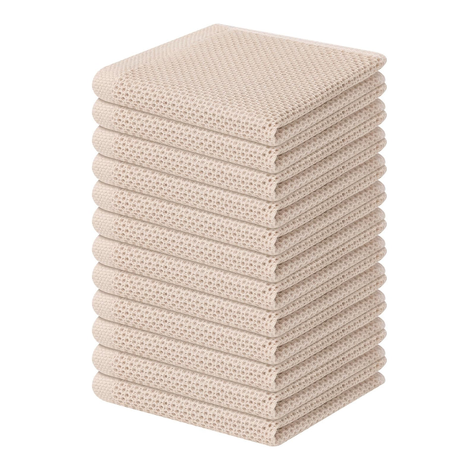 Homaxy beige 12x12 dishcloths flatlay showing soft cotton texture.