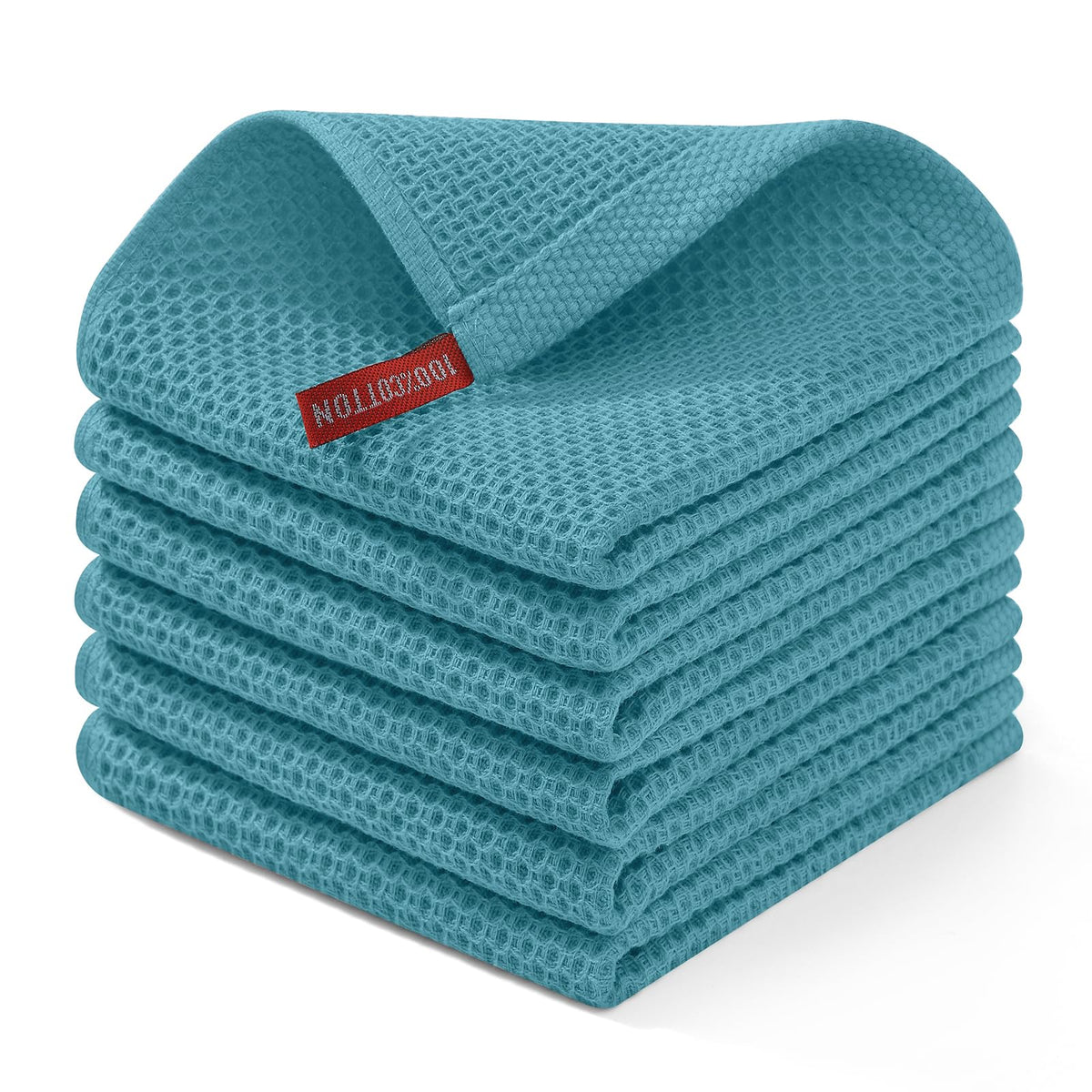 Homaxy dishcloth lake blue closeup shows soft, absorbent waffle weave for delicate drying.