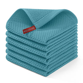 Homaxy dishcloth lake blue closeup shows soft, absorbent waffle weave for delicate drying.