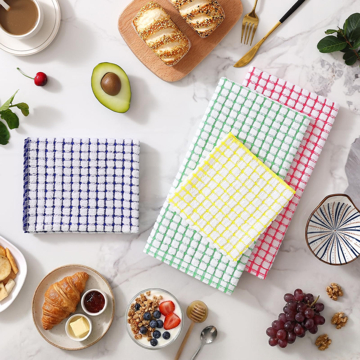 Homaxy dishcloths 12x12 plaid collection; ultra-absorbent for quick spills.