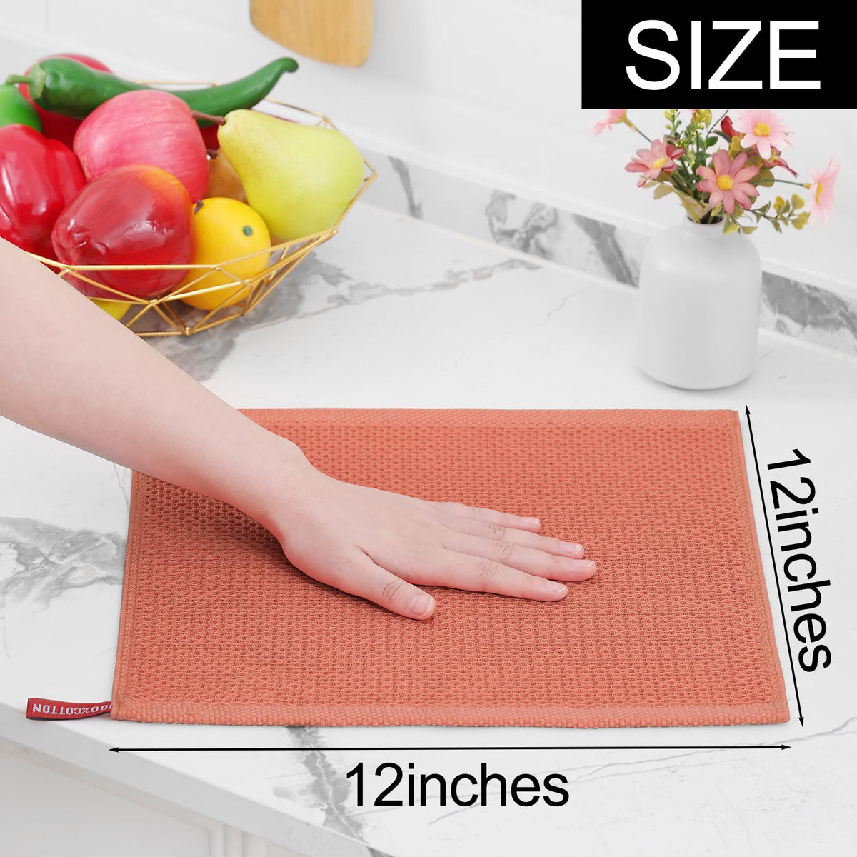 Homaxy easy-care dishcloths, coral color, machine washable and quick to dry.
