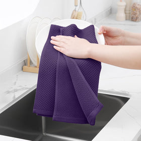 Homaxy eggplant waffle-dish towels in use absorb spills quickly