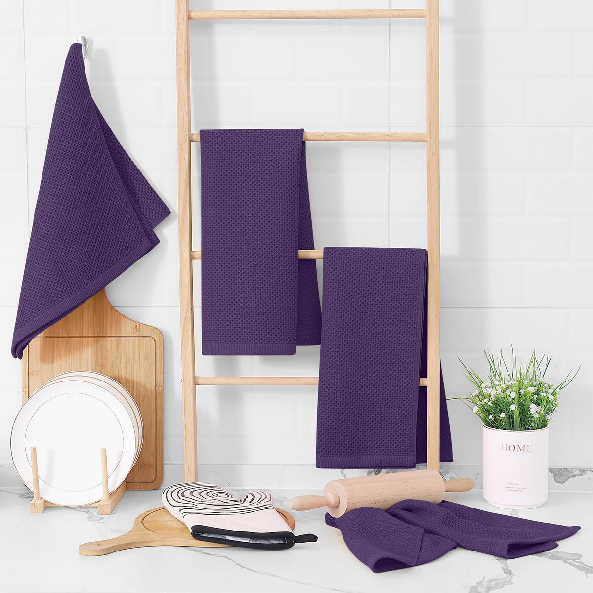 Homaxy eggplant waffle-dish towels after washing feel softer