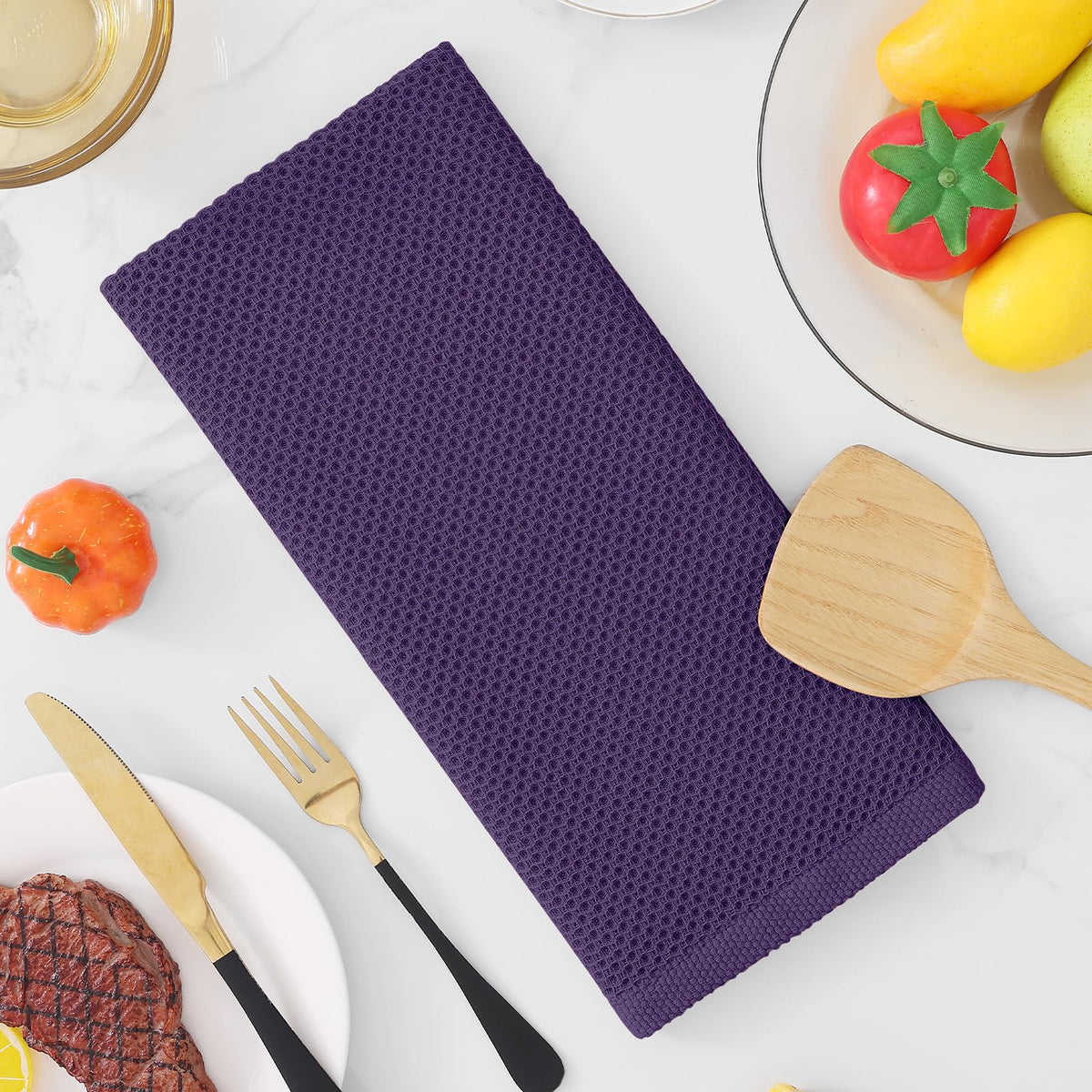 Homaxy eggplant dish towels measure 13x28 inches