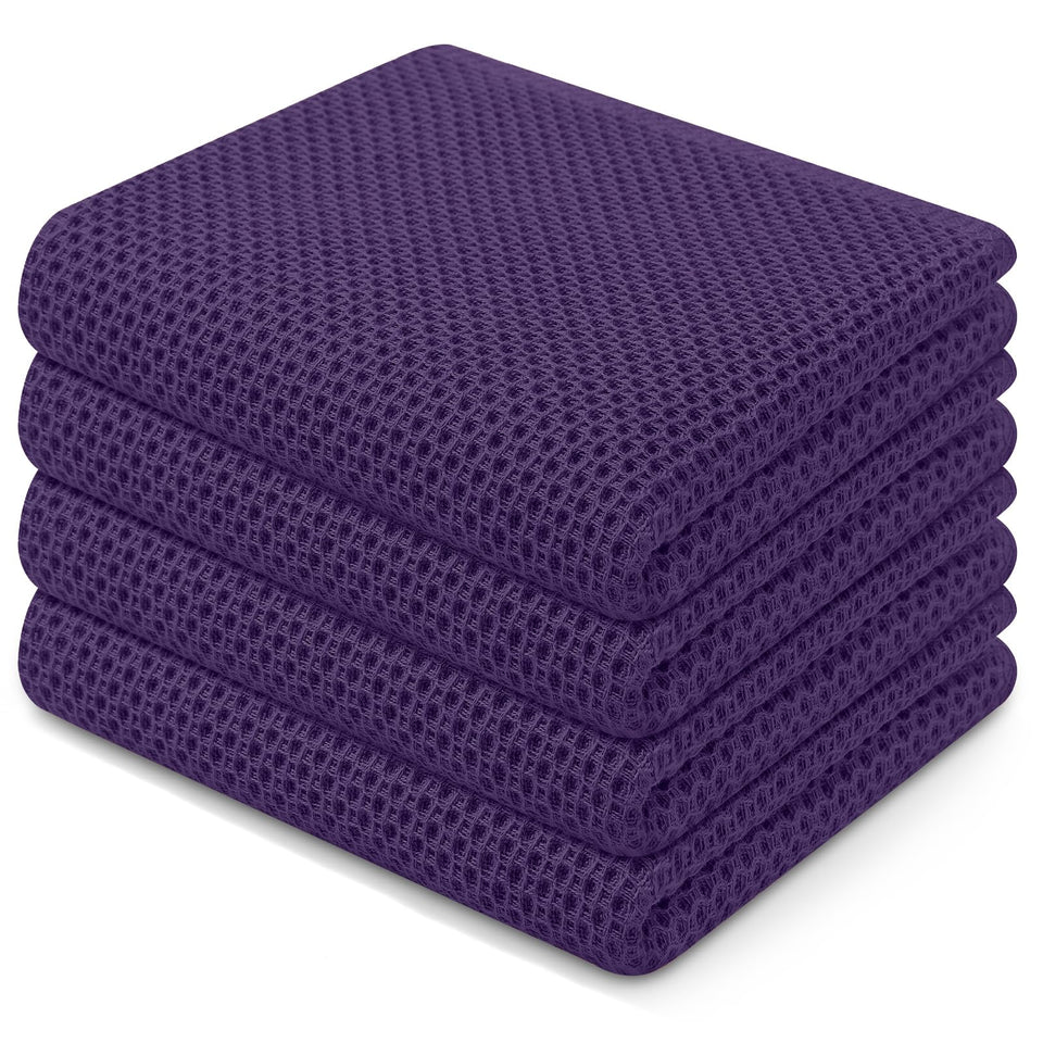 Homaxy eggplant waffle-dish towels 4-pack, front view for quick kitchen drying