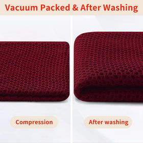 Homaxy gift-ready burgundy towels arranged as a thoughtful kitchen gift.