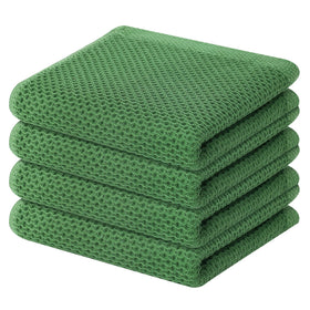 Homaxy grass green dish towels front view showing soft waffle weave for gentle drying.