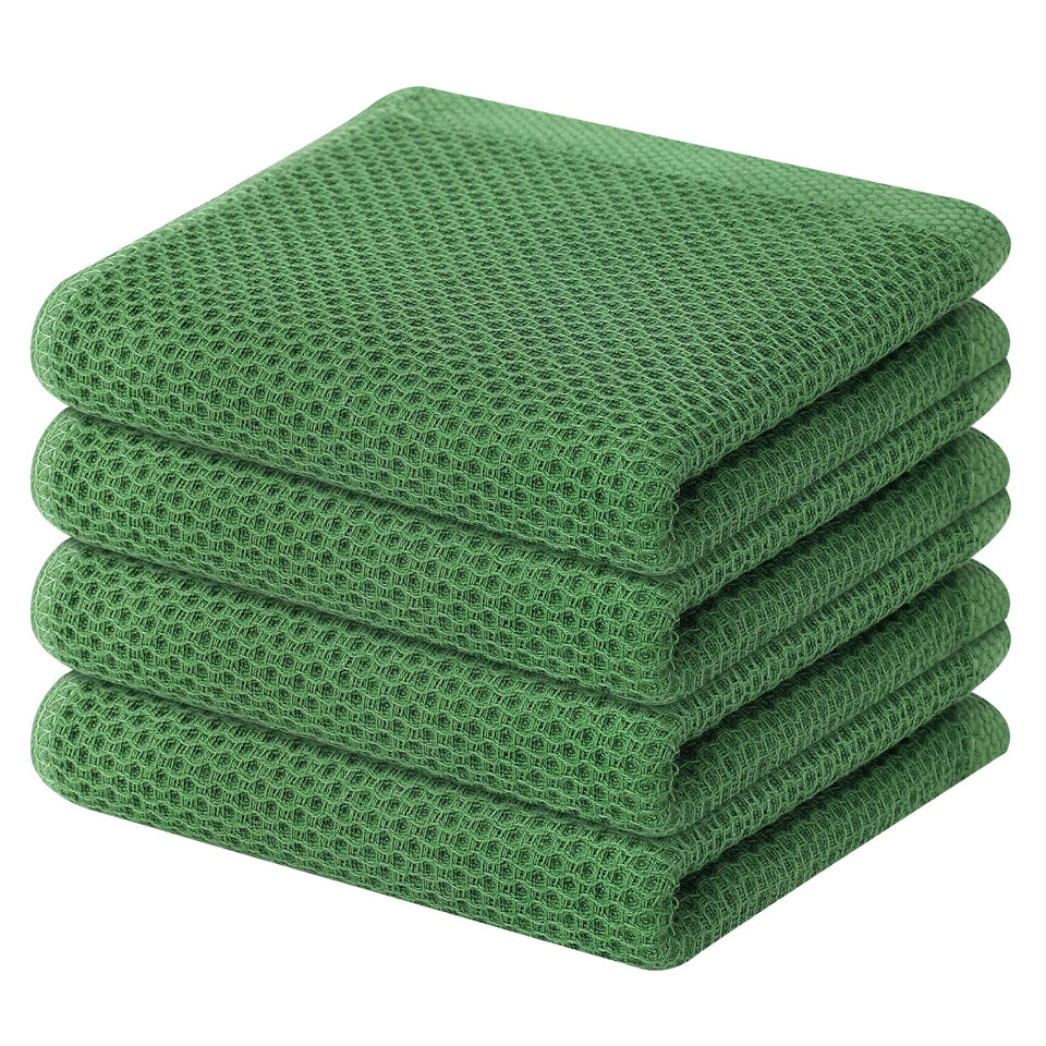 Homaxy grass green dish towels front view showing soft waffle weave for gentle drying.