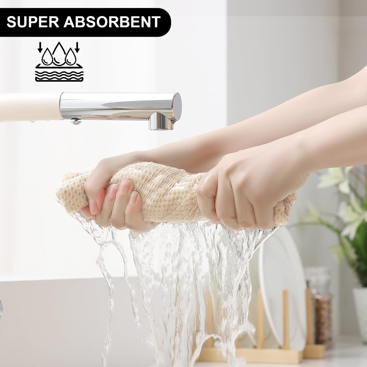 Homaxy 13x28 beige kitchen towel offers large surface for pan drying.