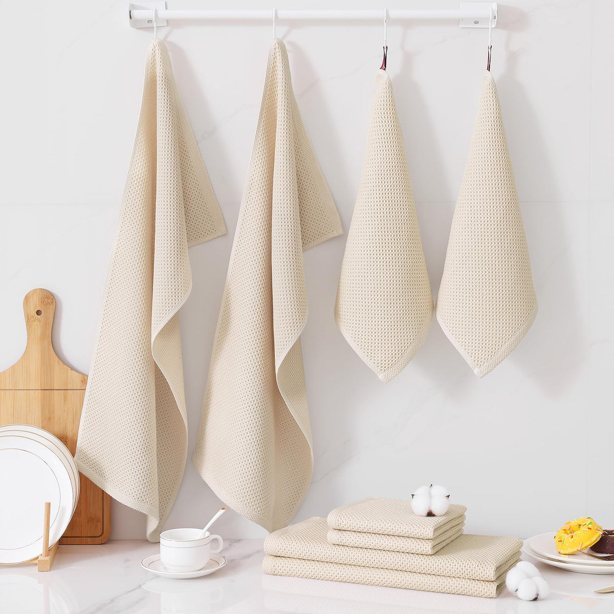 Homaxy durable waffle weave towel resists shrinking after washing.