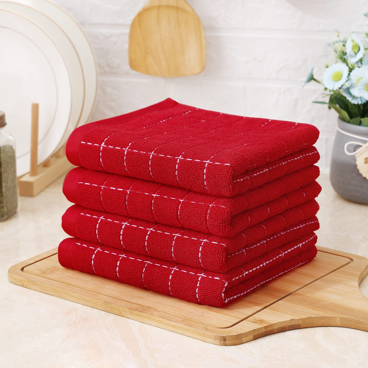 Homaxy red checkered towels with soft finish for daily use