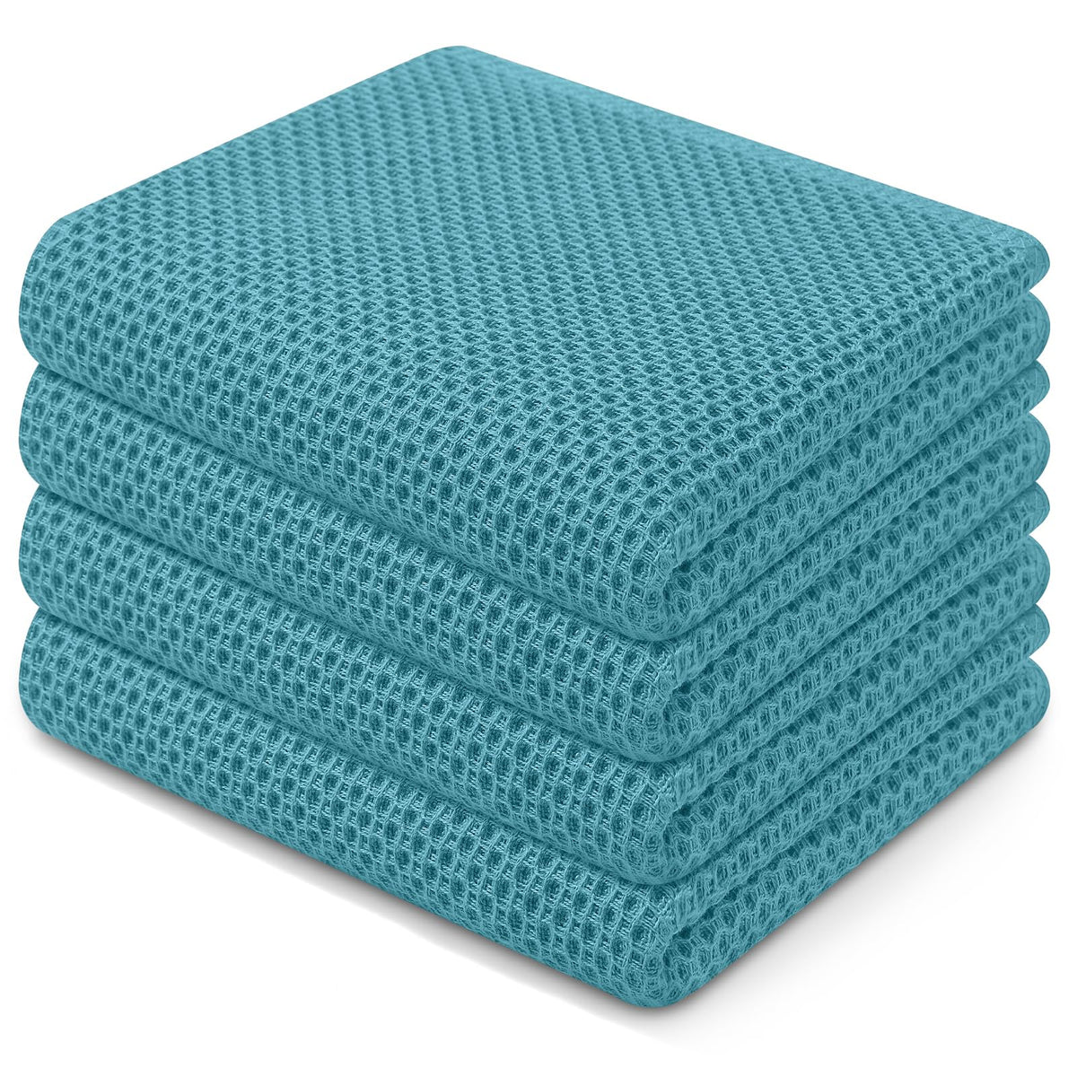 Homaxy lake-blue waffle dish towels close-up weave for quick absorbency.